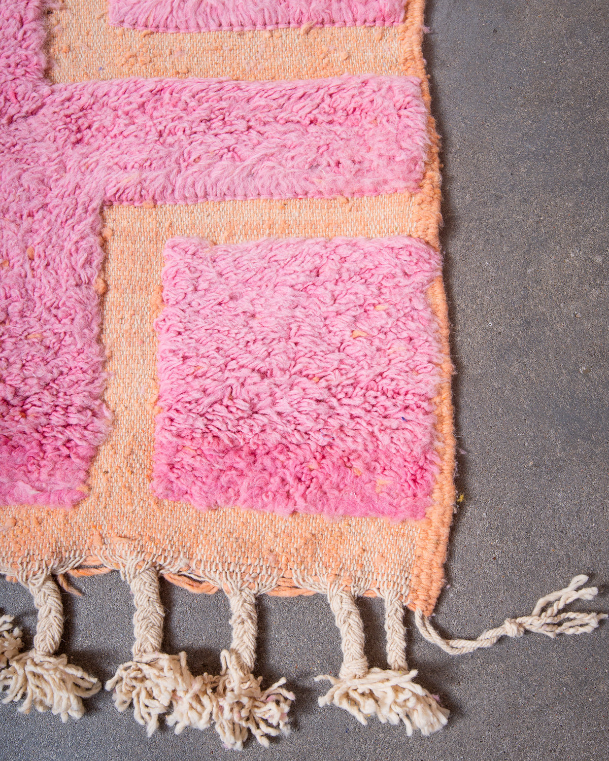Modern, designer, handcrafted Berber rug from Morocco. Beniourain carpet with beautiful colours and patterns and fluffy wool texture.